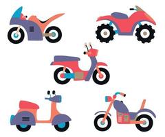 uppsättning av söt motorcykel. vektor illustration