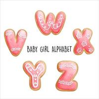 baby flicka alfabetet, rosa kakor alfabetet. vektor illustration