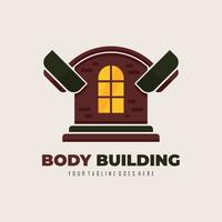 Langhantel und Haus für Bodybuilding-Firmenlogo-Design