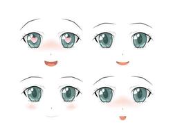 satz von vektorkarikatur-anime-stilausdrücken. Anime-Mädchen auf Japanisch. Anime-Stil, gezeichnete Vektorgrafik. skizzieren.