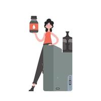 eine frau hält in ihren händen ein pod-system zum verdampfen. trendiger Stil mit sanften neutralen Farben. isoliert. Vektor-Illustration. vektor