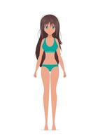 hübsches Mädchen in einem blauen Badeanzug. Cartoon-Anime-Stil. Vektor-Illustration vektor