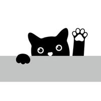 Illustration einer schwarzen Katze mit erhobener Pfote, die auf einen Tisch blickt