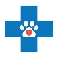 Veterinärmedizinisches Kreuzlogo mit Hundepfote und Herz vektor