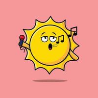 niedlicher Cartoon-Sonnensänger-Charakter mit Mikrofon vektor