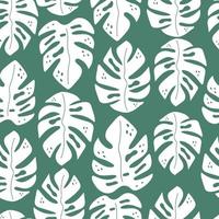 modernt minimalt sömlöst mönster med vitt palmblad på grön bakgrund. tropisk sommar vektorillustration vektor