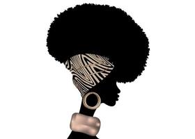 Portrait afrikanische Frau trägt Bandana für lockige Frisuren. shenbolen ankara headwrap frauen. Afro Traditional Headtie Schal Turban in Stammes-Zebra-Stoff-Design-Textur. Vektor isoliert auf weiß