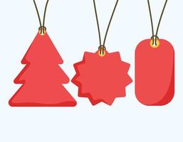 vektor röd jul försäljning papperstagg, julgran form och röda och snö handritade element, hängande med rabatt text för julhandel semester marknadsföring vektorillustration.