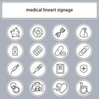 Satz von Symbolen für das Design von Beschilderungen für medizinische Illustrationen für Technologieinformationen. vektor