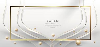 abstraktes 3D-Gold gebogenes weißes Band auf grauem Hintergrund mit bll-Lichteffekt und Funkeln mit Kopierraum für Text. Luxus-Rahmen-Design-Stil. vektor