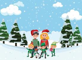 julhelger med familjen i snön vektor