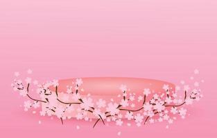 rosa sakura verziert mit rundem sockel, mit freiem platz für design, frühlingsblumenhintergrund-illustrationsvektor vektor