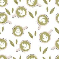 grön matcha seamless pattern.matcha latte hälsosam dryck. växtbaserade ekologiska livsmedel. japansk tekultur. asiatisk kultur. vektor