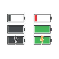 die Batteriesymbole. flache ikonen eingestellt auf leeren hintergrund vektor