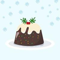 weihnachtspuddingvektor ein traditionelles weihnachtsdessert mit einer cremigen oberseite. mit Schneehintergrund vektor