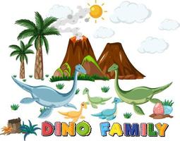 dinosaurierfamilie mit waldobjekten vektor