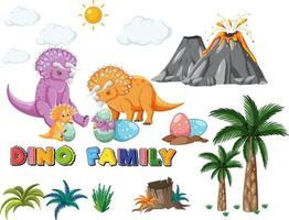 dinosaurierfamilie mit waldobjekten vektor