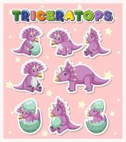 Reihe von niedlichen Triceratops-Dinosaurier-Zeichentrickfiguren vektor
