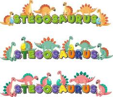 stegosaurus-wortlogo mit dinosaurier-zeichentrickfigur vektor