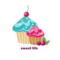 Cupcakes-Vektor. süßes Leben. Karte vektor