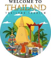 välkommen till thailand banner och landmärken vektor