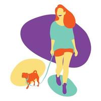 ung kvinna tog hunden på en promenad glatt vektor