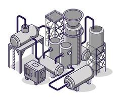 flache isometrische konzeptillustration. industrielle Gasflaschen und Rohrleitungen vektor