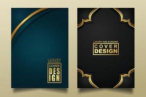 set cover design template mit luxuriösen und eleganten flusslinien überlappen schichten ornament und realistische textur auf dunklem hintergrund vektor