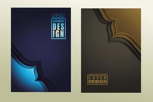 set cover design template mit luxuriösen und eleganten flusslinien überlappen schichten ornament und realistische textur auf dunklem hintergrund vektor