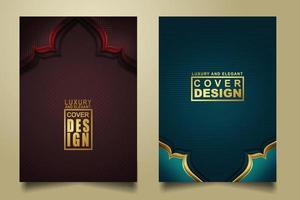 set cover design template mit luxuriösen und eleganten flusslinien überlappen schichten ornament und realistische textur auf dunklem hintergrund vektor