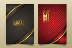 set cover design template mit luxuriösen und eleganten flusslinien überlappen schichten ornament und realistische textur auf dunklem hintergrund vektor