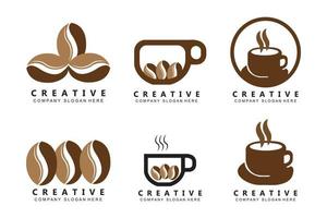 Bohnen und Kaffeetasse Logo Vorlage Vektor Icon Design