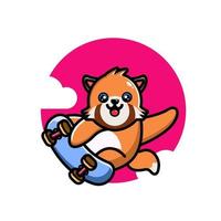 söt röd panda spelar skateboard vektor
