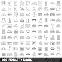 100 industriikoner set, konturstil vektor