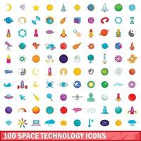 100 rymdteknik ikoner set, tecknad stil vektor