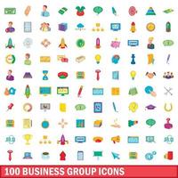 100 affärsgrupp ikoner set, tecknad stil vektor
