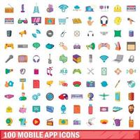 100 mobile App-Symbole im Cartoon-Stil vektor