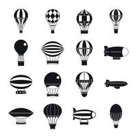 retro ballonger flygplan ikoner set, enkel stil vektor