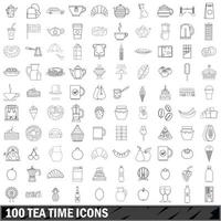 100 tetid ikoner set, konturstil vektor