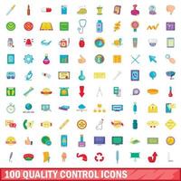 100 Qualitätskontrollsymbole im Cartoon-Stil vektor