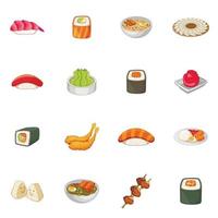 japansk mat ikoner set, tecknad stil vektor
