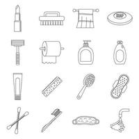 Symbole für Hygienewerkzeuge gesetzt, Umrissstil vektor