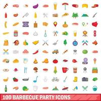 100 Grillparty-Icons gesetzt, Cartoon-Stil vektor