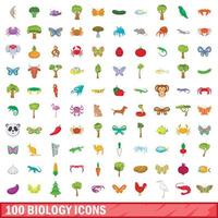 100 Biologie-Icons gesetzt, Cartoon-Stil vektor