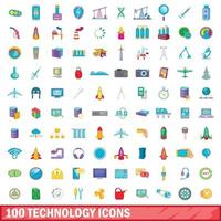 100 Technologie-Icons gesetzt, Cartoon-Stil vektor