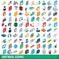 100 E-Mail-Icons gesetzt, isometrischer 3D-Stil vektor