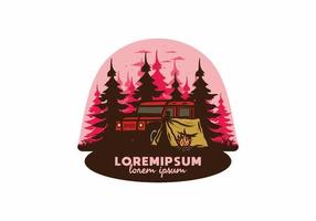 camping bredvid bilen i skogen illustration vektor