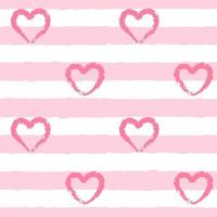 sömlösa mönster med breda strukturerade rosa ränder och texturerade handritade hjärtan. ett enkelt sommar, pastellmönster för alla hjärtans omslagspapper, kläder. vektor abstrakta ränder på en vit bakgrund.