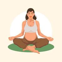 gravid kvinna sitter i lotusställning. konceptuell illustration för yoga, meditation, avkoppling, vila, hälsosam livsstil. platt vektorillustration. vektor