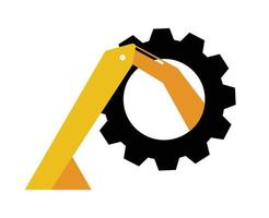 grävmaskin logotyp ikon med redskap för fastigheter och gruvverksamhet vektor